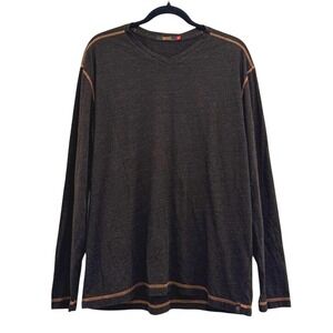 Agave Long Sleeve V Neck T-Shirt Brown Stitching Home Run K-1256‎ Men L Lux USA